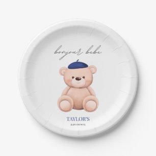 Bonjour Bebe French Watercolor Bear Baby Shower Paper Plate