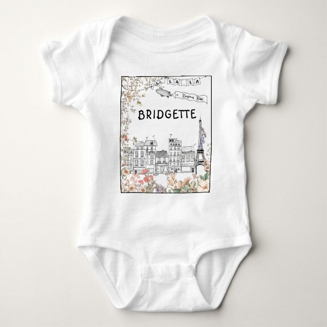 Bonjour Bebe Gender Neutral Baby Shower Gift Baby Bodysuit (Front)