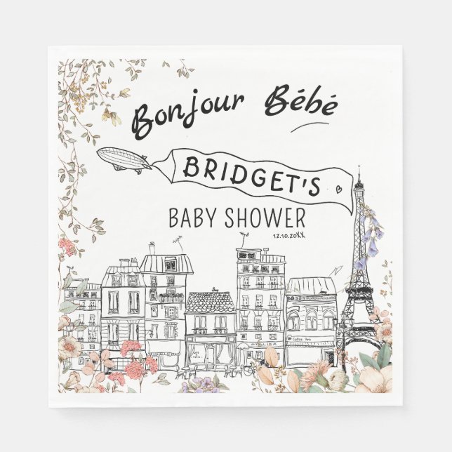 Bonjour Bebe Gender Neutral Baby Shower Napkin (Front)