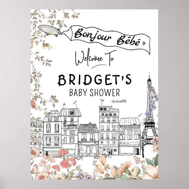 Bonjour Bebe Gender Neutral Baby Shower Welcome Si Poster (Front)