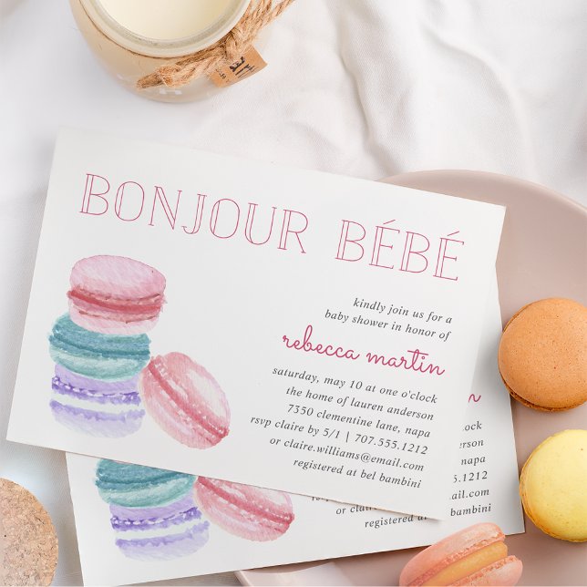 Bonjour Bébé | Macaron Baby Shower Invitation (Creator Uploaded)