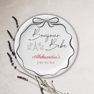 Bonjour Bebe Paris French Baby Shower Black Pink Paper Plate