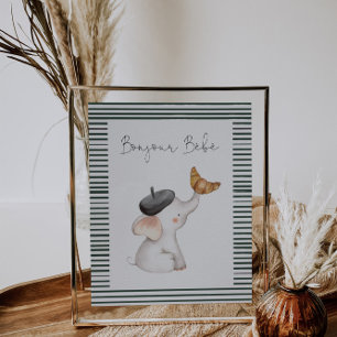 Bonjour Bebe Paris French Elephant Baby Shower Poster