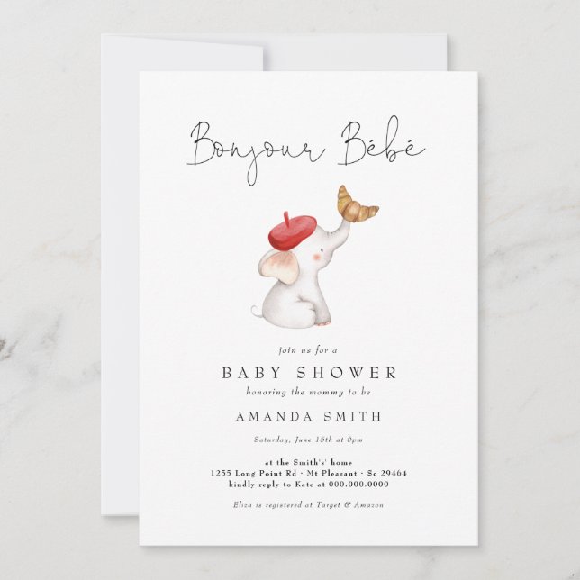 Bonjour Bebe Paris French Elephant Baby Shower Red Invitation (Front)