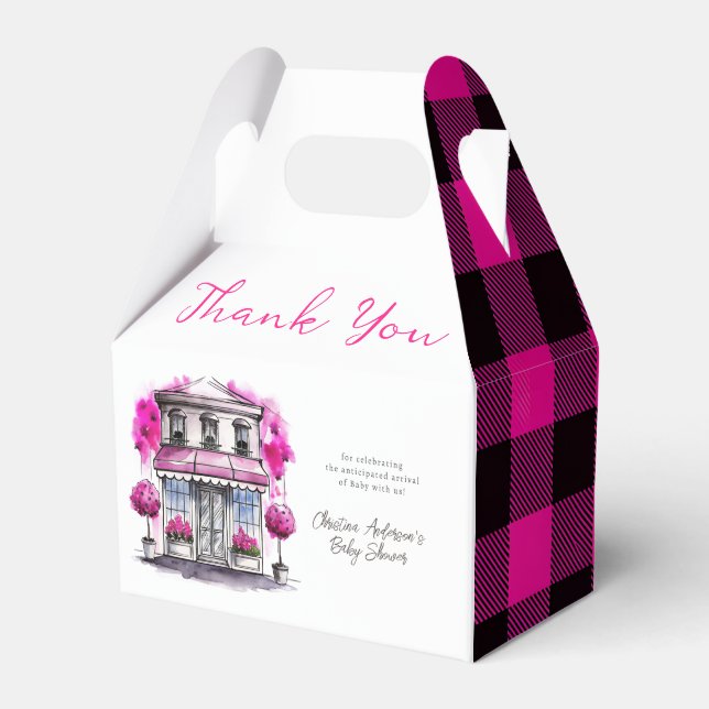 Bonjour Bebe Paris French Pink Black Baby Shower Favour Box (Front Side)