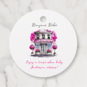 Bonjour Bebe Paris French Pink Black Baby Shower Favour Tags