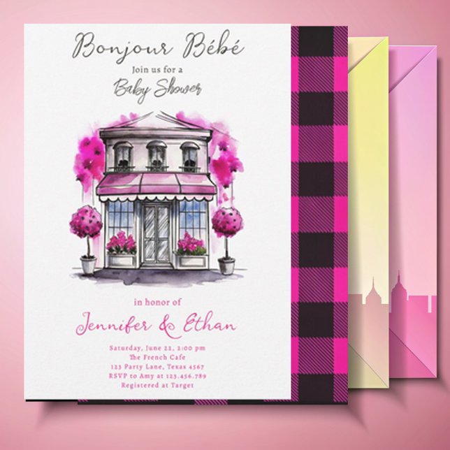 Bonjour Bebe Paris French Pink Black Baby Shower Invitation (Creator Uploaded)