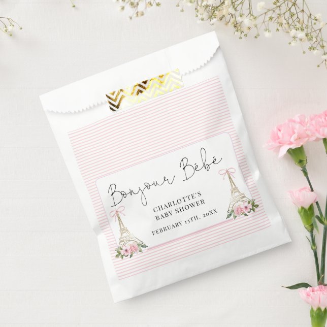 Bonjour Bebe Paris French Pink Eiffel Baby Shower Favour Bags (Sealed)