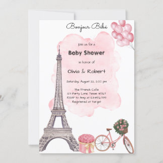 Bonjour Bebe Paris Parisian French Baby Shower  Invitation