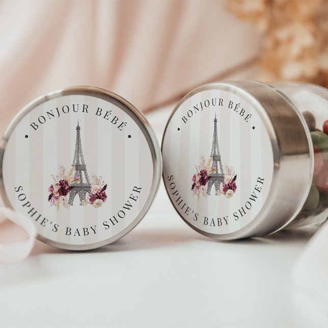 Bonjour Bébé Paris Theme Baby Shower Classic Round Sticker (Creator Uploaded)