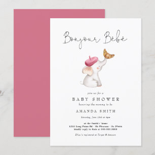 Bonjour Bebe Pink French Elephant Baby Shower Invitation