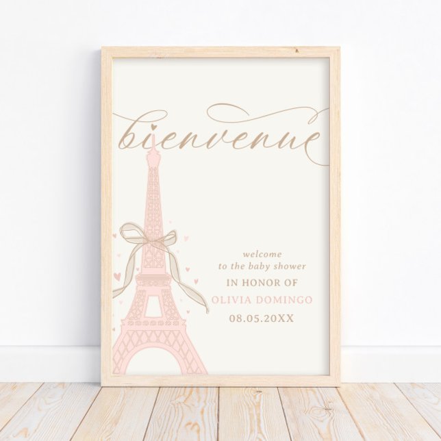 Bonjour Bébé Pink Paris Eiffel Tower Welcome Sign (Creator Uploaded)