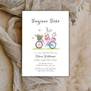 Bonjour Bébé Rabbit Bicycle Macarons Baby Shower Invitation