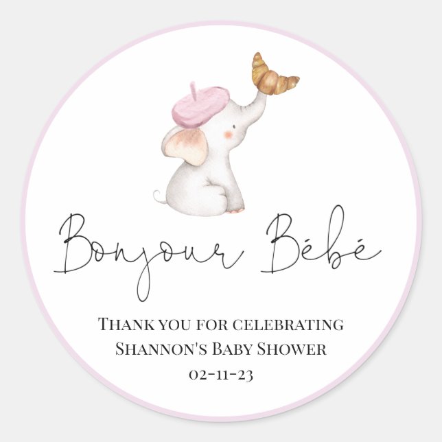 Bonjour Bebe Romantic French Girl Baby Shower Clas Classic Round Sticker (Front)