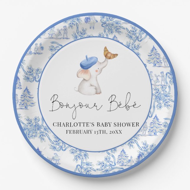 Bonjour Bebe Romantic French Girl Baby Shower  Pap Paper Plate (Front)