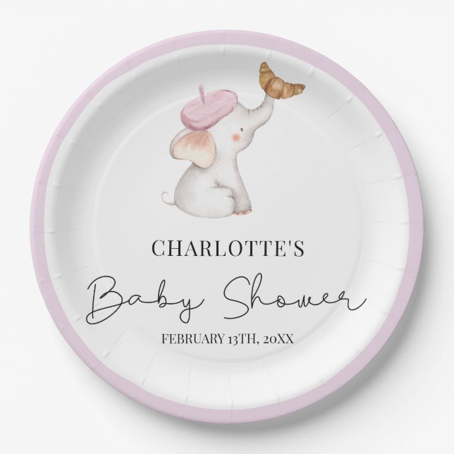 Bonjour Bebe Romantic French Girl Baby Shower  Paper Plate (Front)