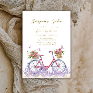 Bonjour Bébé Rose Lavender Bicycle Baby shower Invitation