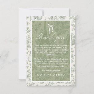 Bonjour Bebe Sage Green Toile French Baby Shower Thank You Card