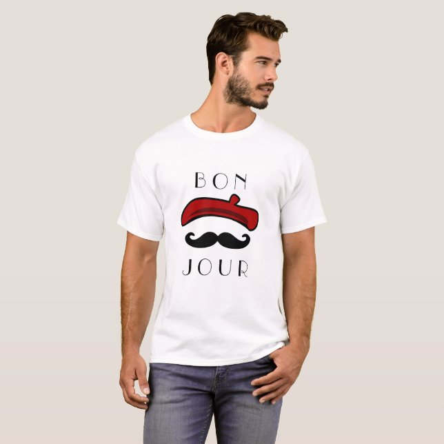 Bonjour Beret and Moustache Funny Classic T-Shirt (Front Full)