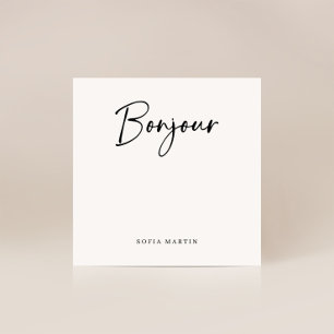 Bonjour Black and White Elegant French Script Card