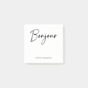 Bonjour   Black and White Elegant French Script Post-it Notes