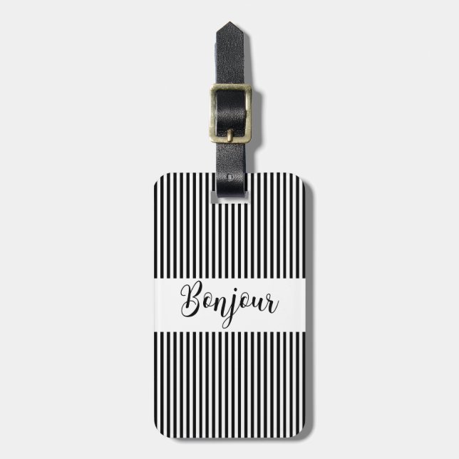 Bonjour-blackText Luggage Tag (Front Vertical)