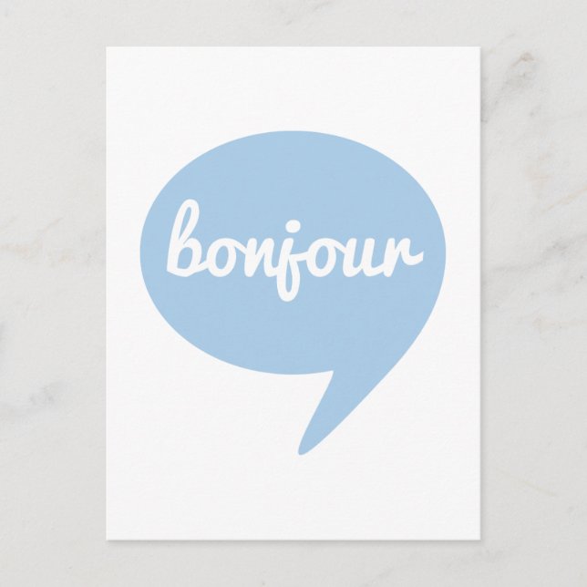 bonjour blue speech bubble, French word art Postcard (Front)