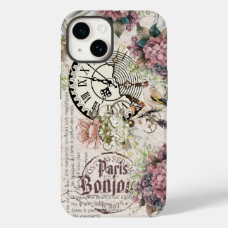 Bonjour Botanical french artwork Cute bird Grunge Case-Mate iPhone 14 Case