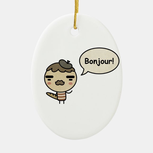 Bonjour! Ceramic Tree Decoration (Front)