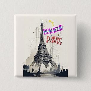 Bonjour Colourful Paris 15 Cm Square Badge