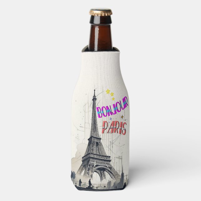 Bonjour Colourful Paris Bottle Cooler (Bottle Front)