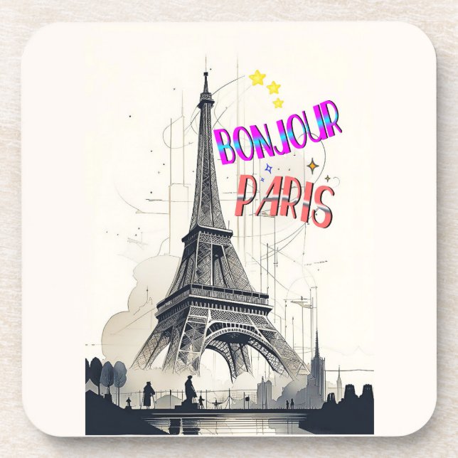 Bonjour Colourful Paris Coaster (Front)