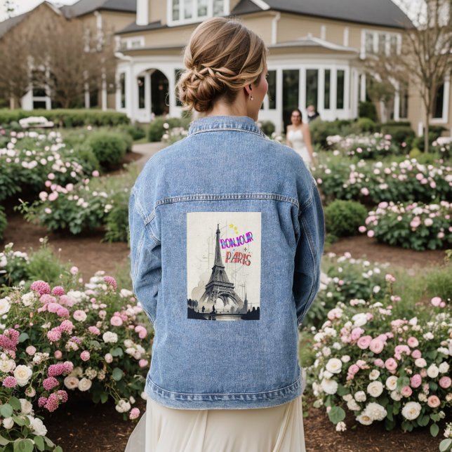 Bonjour Colourful Paris Denim Jacket (Wedding Back)