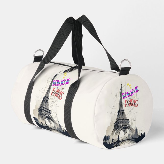Bonjour Colourful Paris Duffle Bag (Left Corner)