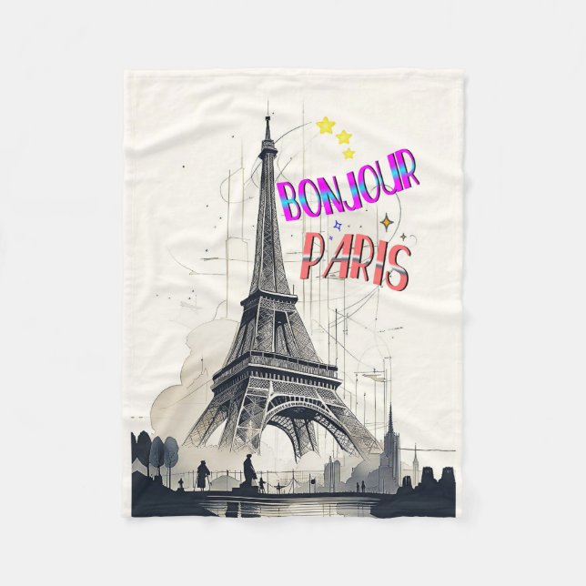 Bonjour Colourful Paris Fleece Blanket (Front)