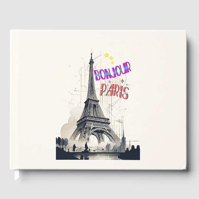 Bonjour Colourful Paris Guest Book (Front)