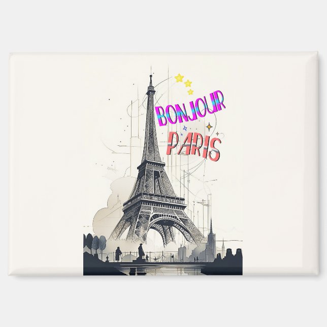 Bonjour Colourful Paris Magnet (Front)