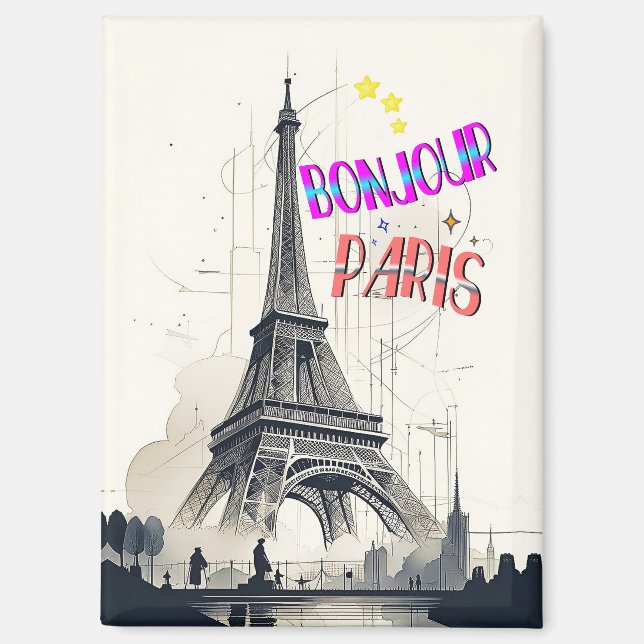 Bonjour Colourful Paris Magnet (Front)