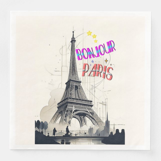 Bonjour Colourful Paris Napkin (Front)