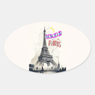 Bonjour Colourful Paris Oval Sticker