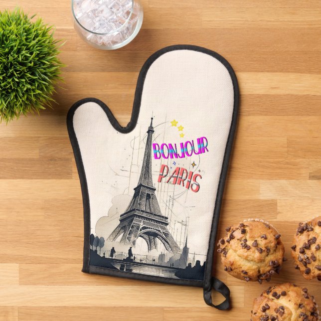 Bonjour Colourful Paris Oven Mitt (Top down)