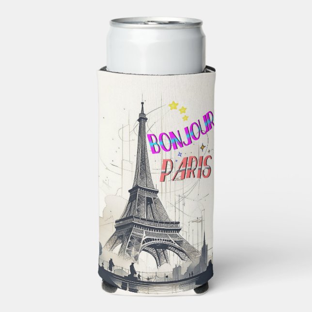 Bonjour Colourful Paris Seltzer Can Cooler (Seltzer Front)