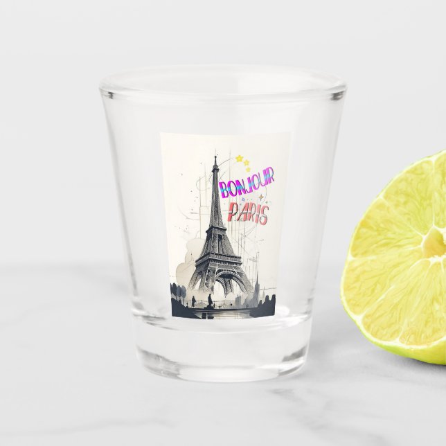 Bonjour Colourful Paris Shot Glass (Front)