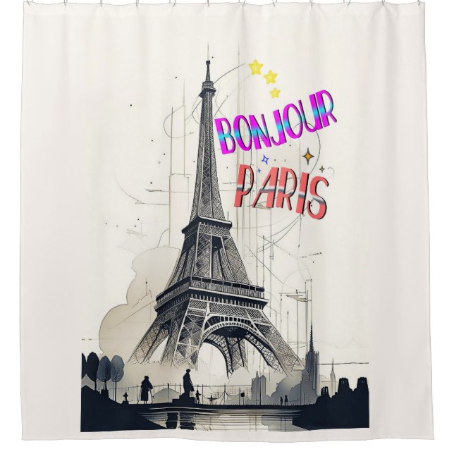 Bonjour Colourful Paris Shower Curtain (Front)