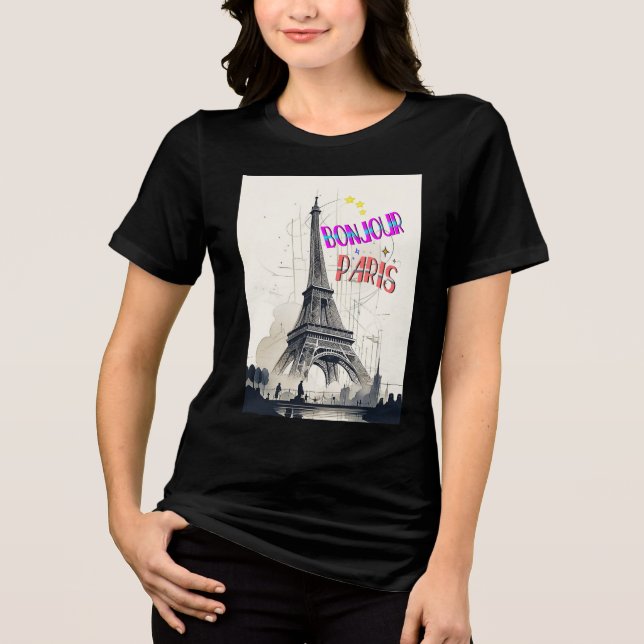 Bonjour Colourful Paris Tri-Blend Shirt (Front)