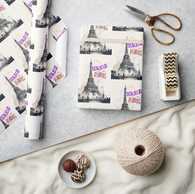 Bonjour Colourful Paris Wrapping Paper (Crafts)
