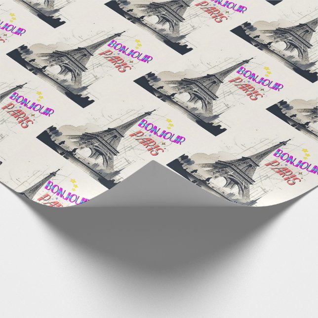 Bonjour Colourful Paris Wrapping Paper (Corner)
