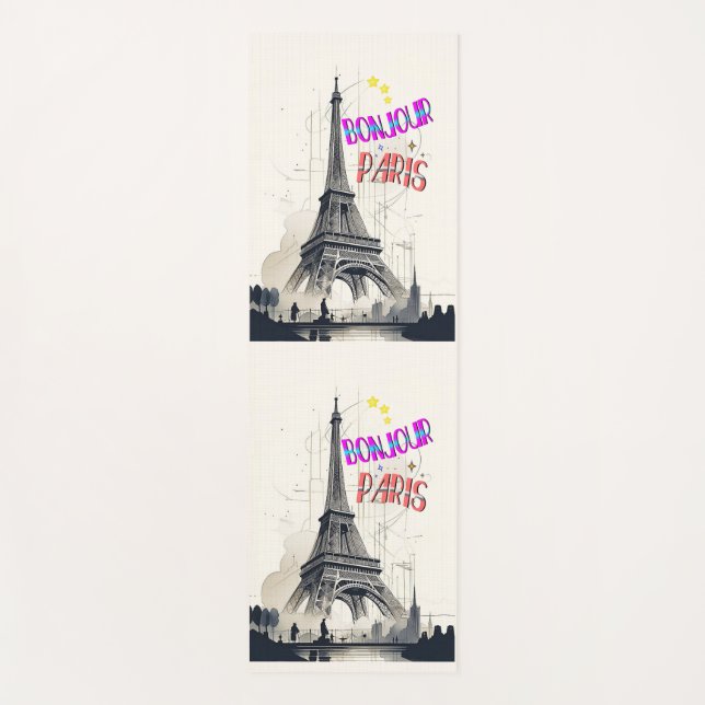 Bonjour Colourful Paris Yoga Mat (Front)