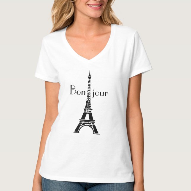Bonjour Eiffel Tower Custom Women's Hanes Nano V-N T-Shirt (Front)