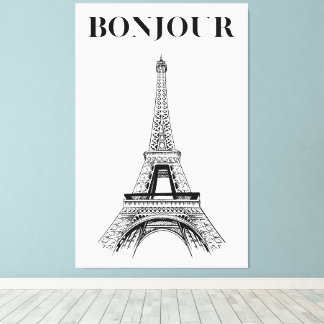 Bonjour Eiffel Tower - Parisian Chic Stretched  Canvas Print